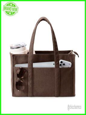 Corduroy Tote Bag Large Hobo Shoulder Bag 40oz Cup Holder Laptop Pocket